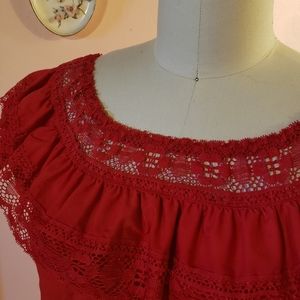 Red Mexican lace peasant top